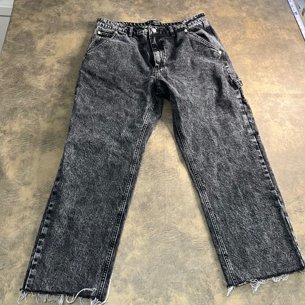WeSC Carpenter Jeans Mens 36x32 (29" Cutoff) Black Acid Wash Utility Denim - Picture 2 of 10